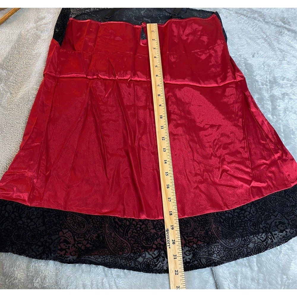 Victoria's Secret Silk Babydoll Lingerie Dress Size M Red Black Velvet Lace - Picture 10 of 10